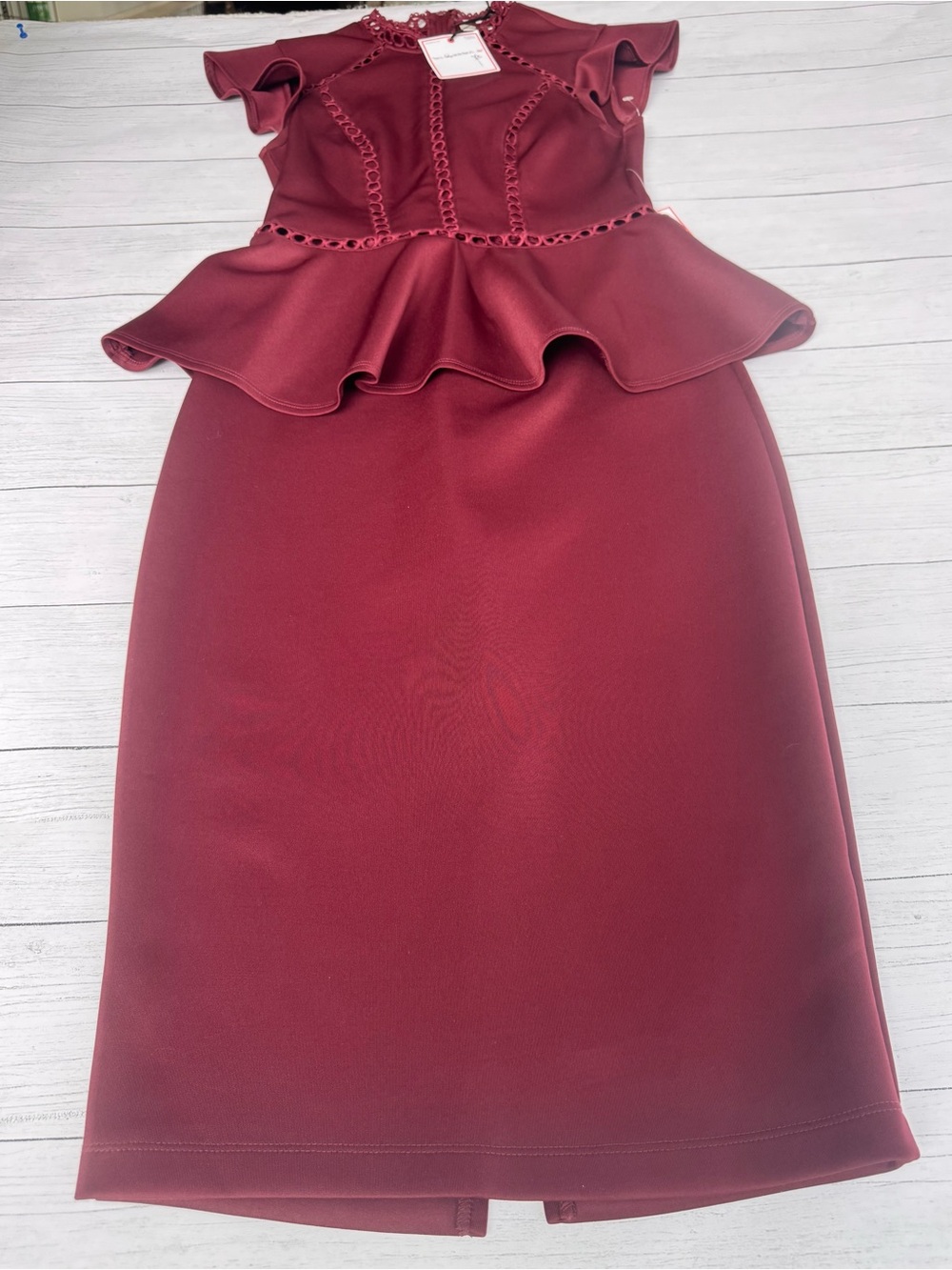 Bisou Bisou Michele Bohbot Burgundy Peplum Sheath Dress NWT Size 4 Cocktail - Picture 5 of 17